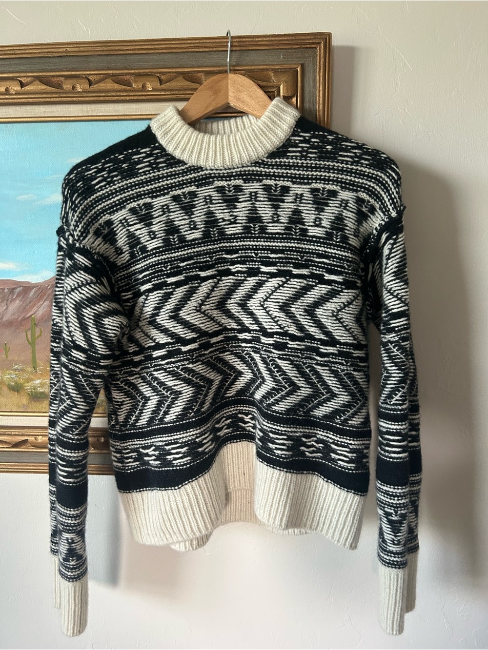 H&M Black & Cream Geometric Knit Crewneck Sweater - Men